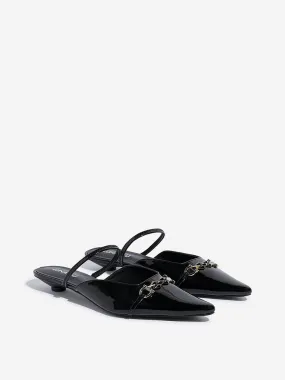 LUNA BLU Black Chain-Detailed Mule Shoes