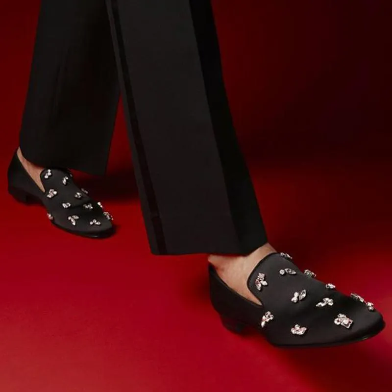 Men's Loafers Slip-On Rhinestone Square Toe