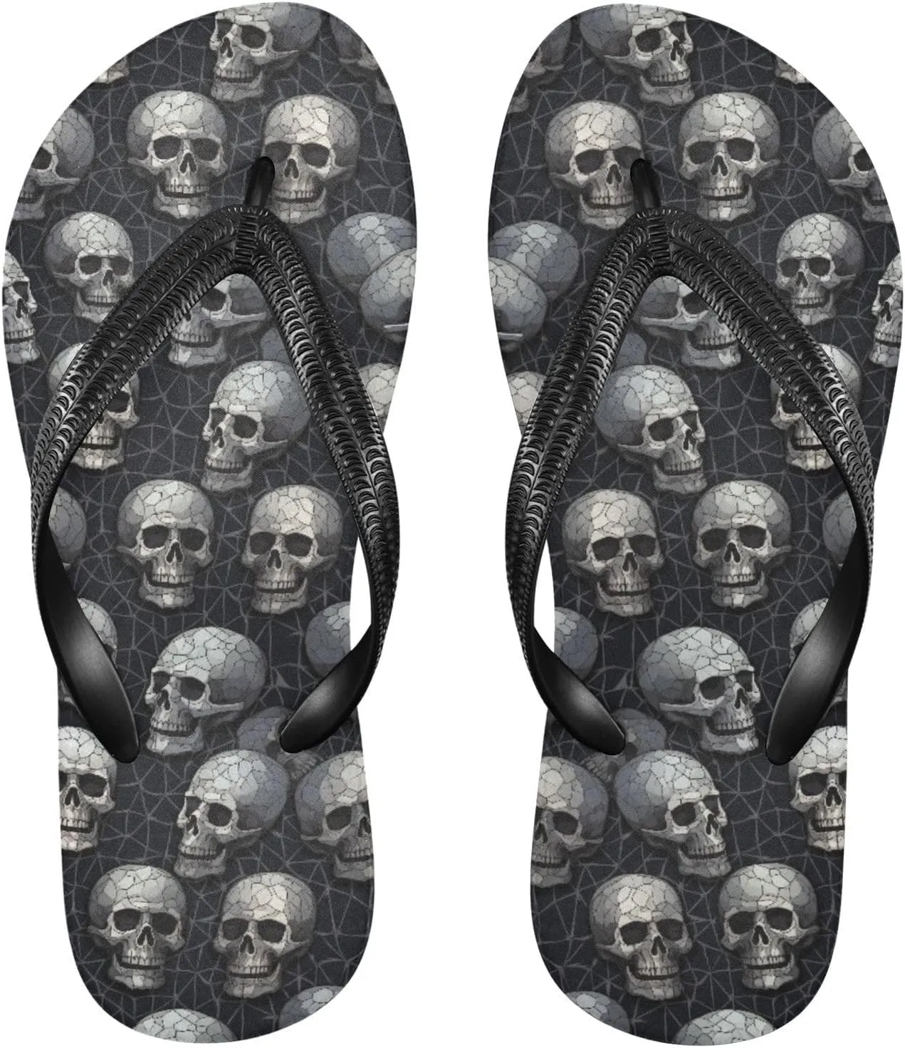 MNSRUU Flip Flops for Women Men Gothic Skull and Flower Flip Flops Womens Slides Men Sandals Shower Slippers Summer Non-Slip Flipflops for Swim Beach Bathroom, XS