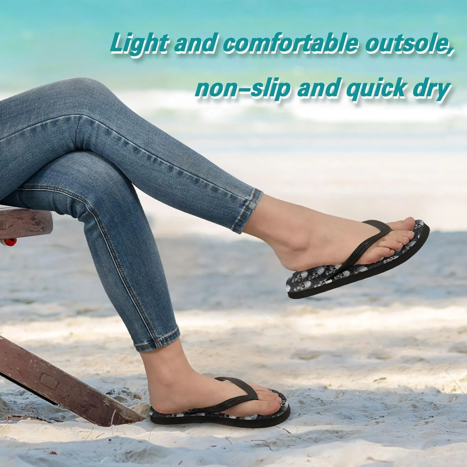 MNSRUU Flip Flops for Women Men Gothic Skull and Flower Flip Flops Womens Slides Men Sandals Shower Slippers Summer Non-Slip Flipflops for Swim Beach Bathroom, XS