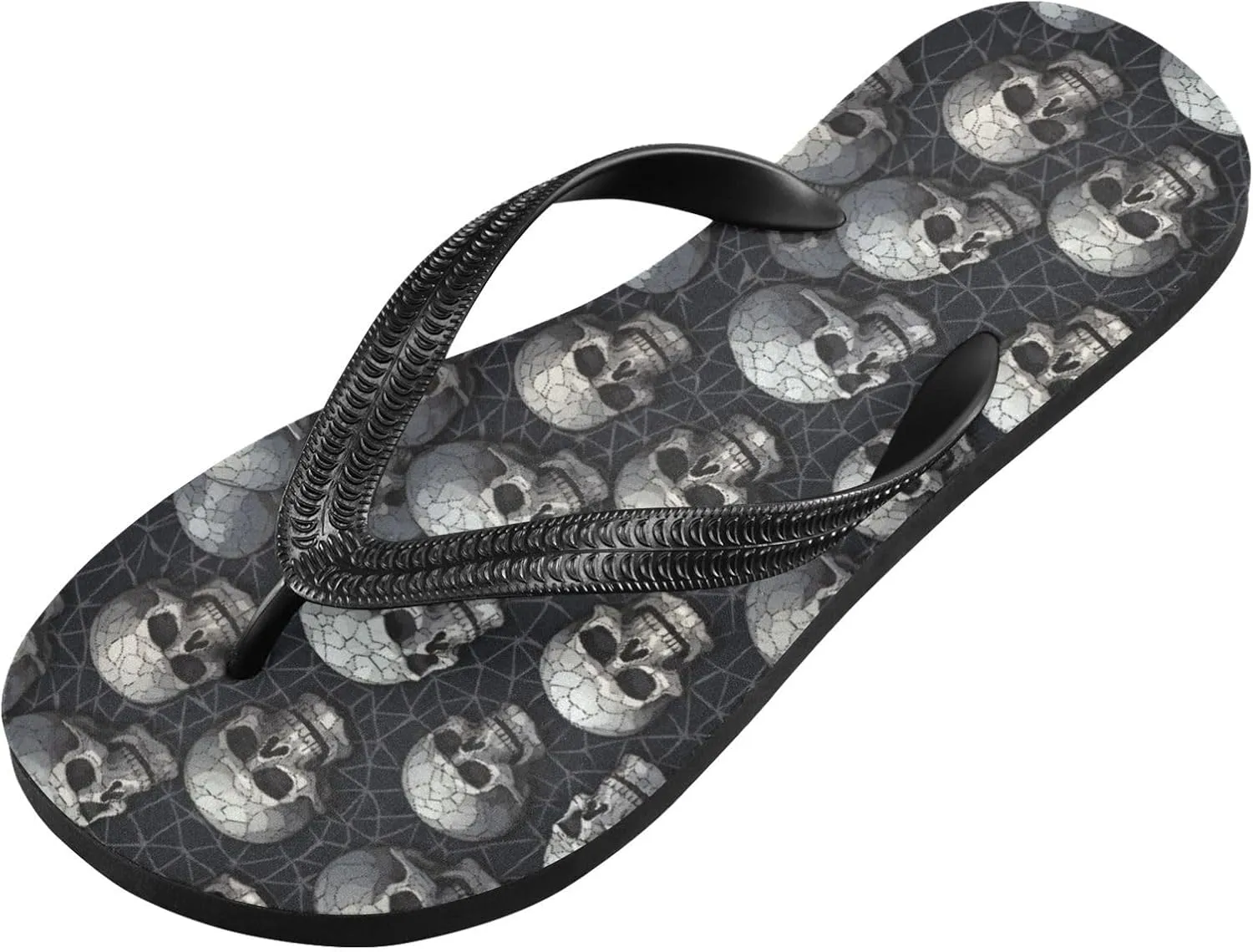 MNSRUU Flip Flops for Women Men Gothic Skull and Flower Flip Flops Womens Slides Men Sandals Shower Slippers Summer Non-Slip Flipflops for Swim Beach Bathroom, XS