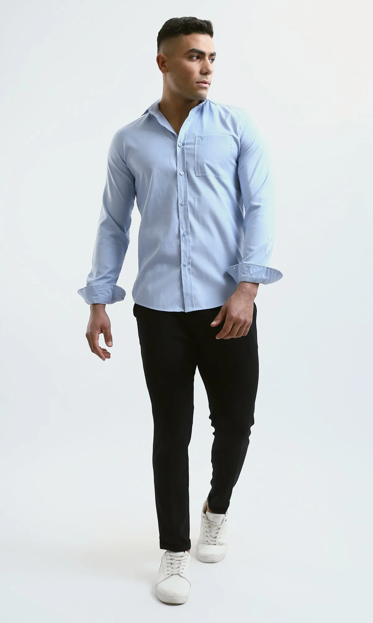 O180993 Solid Long Sleeves Light Blue Shirt