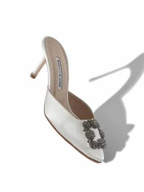 Off-white satin jewel buckle mules