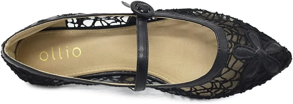Ollio Women's Shoes Mary Jane Lace Breathable Comfort Ballet Flats NEW1827