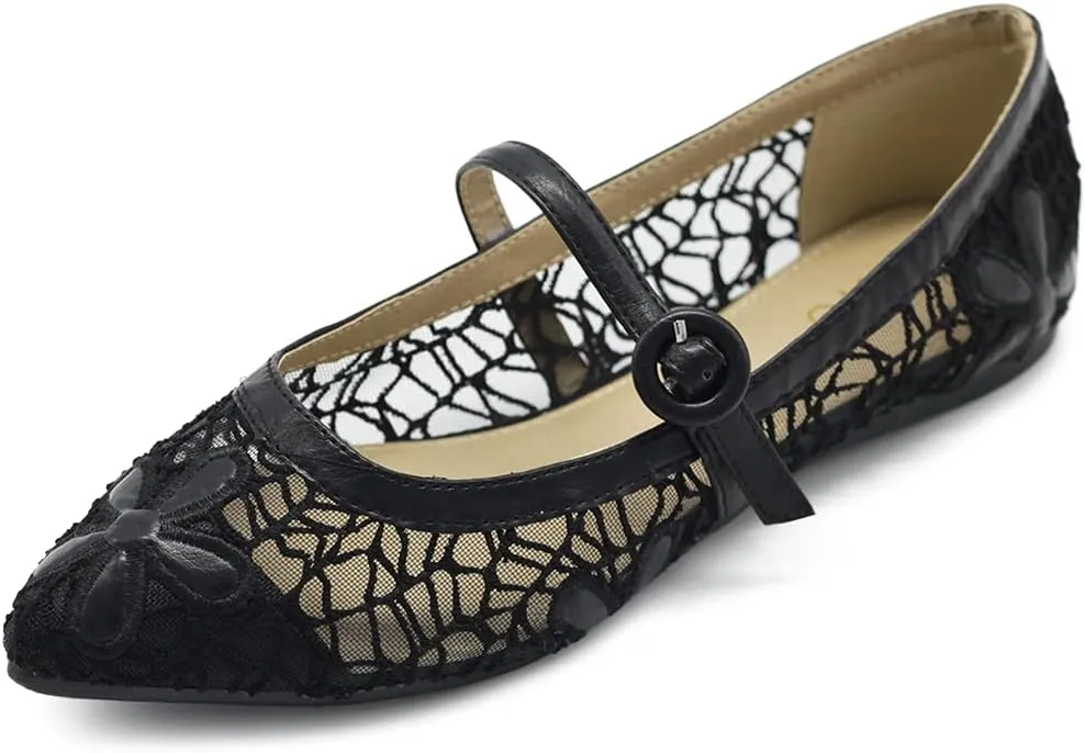 Ollio Women's Shoes Mary Jane Lace Breathable Comfort Ballet Flats NEW1827