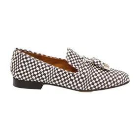 PEDRO MIRALLES Black & White Chequered Leather Loafer with Tassels 3565