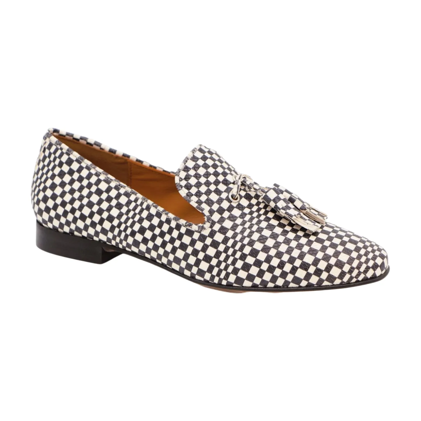 PEDRO MIRALLES Black & White Chequered Leather Loafer with Tassels 3565