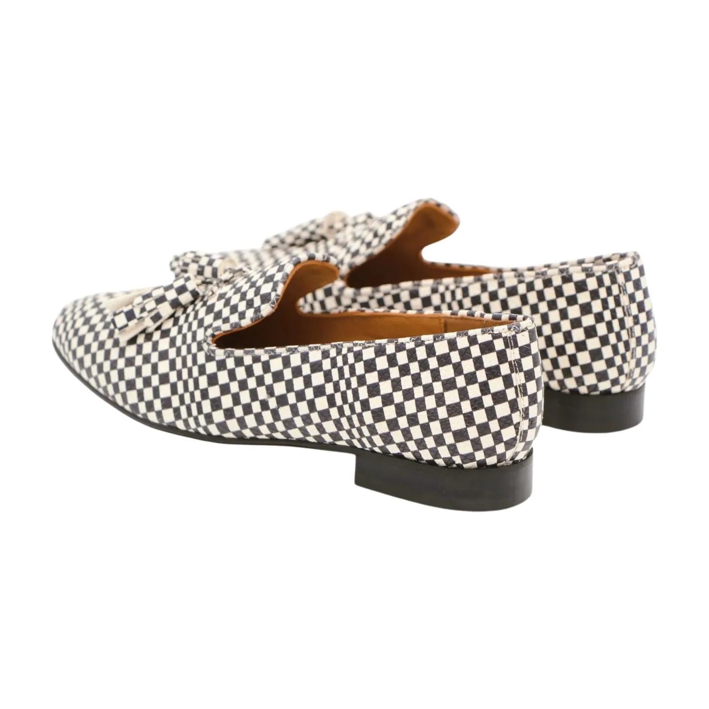 PEDRO MIRALLES Black & White Chequered Leather Loafer with Tassels 3565