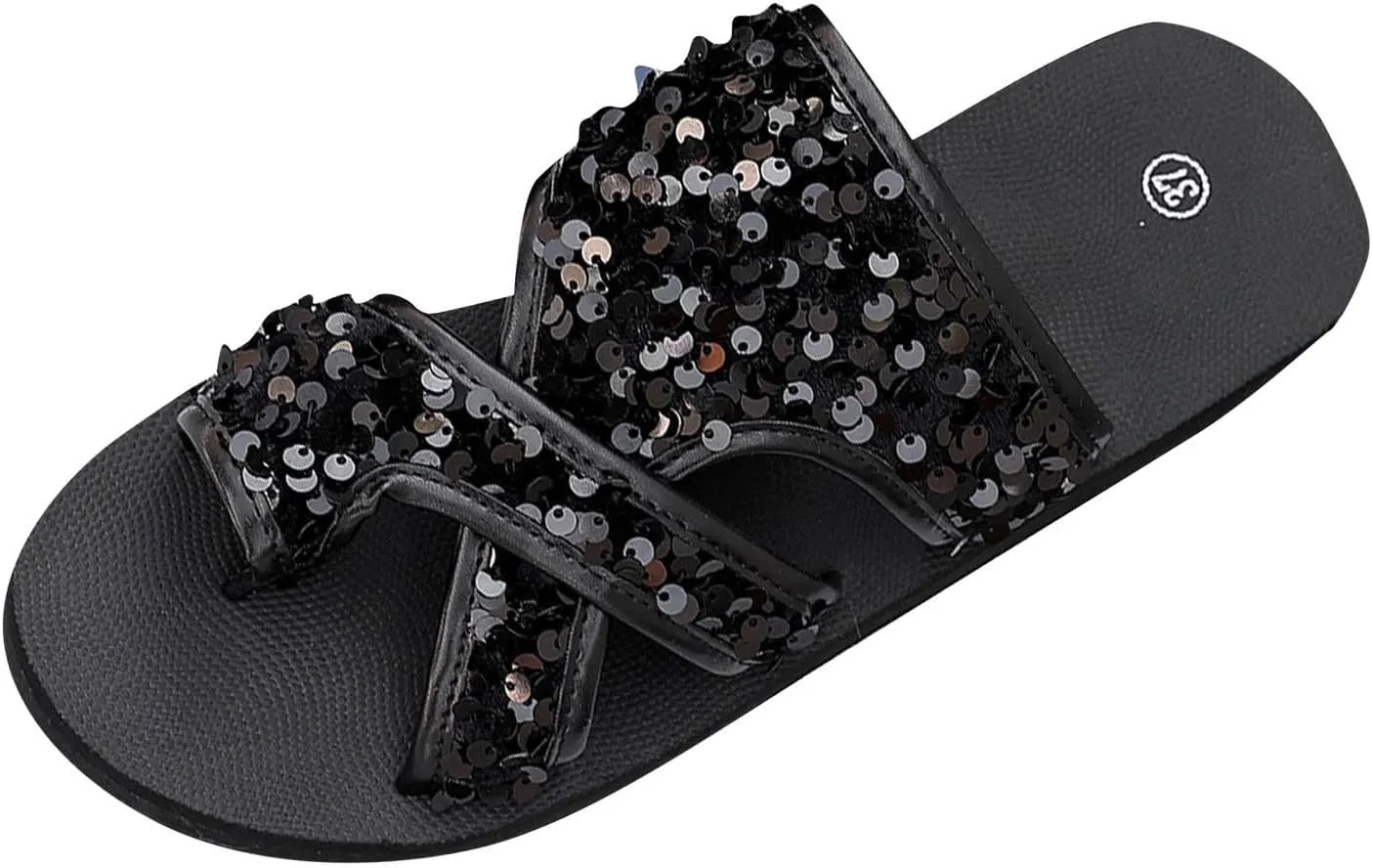 Sandals For Women 2025 Comfortable Clip Toe Flat Slides Sandals Summer Trendy Sequin Backless Sandals Walking Slipper