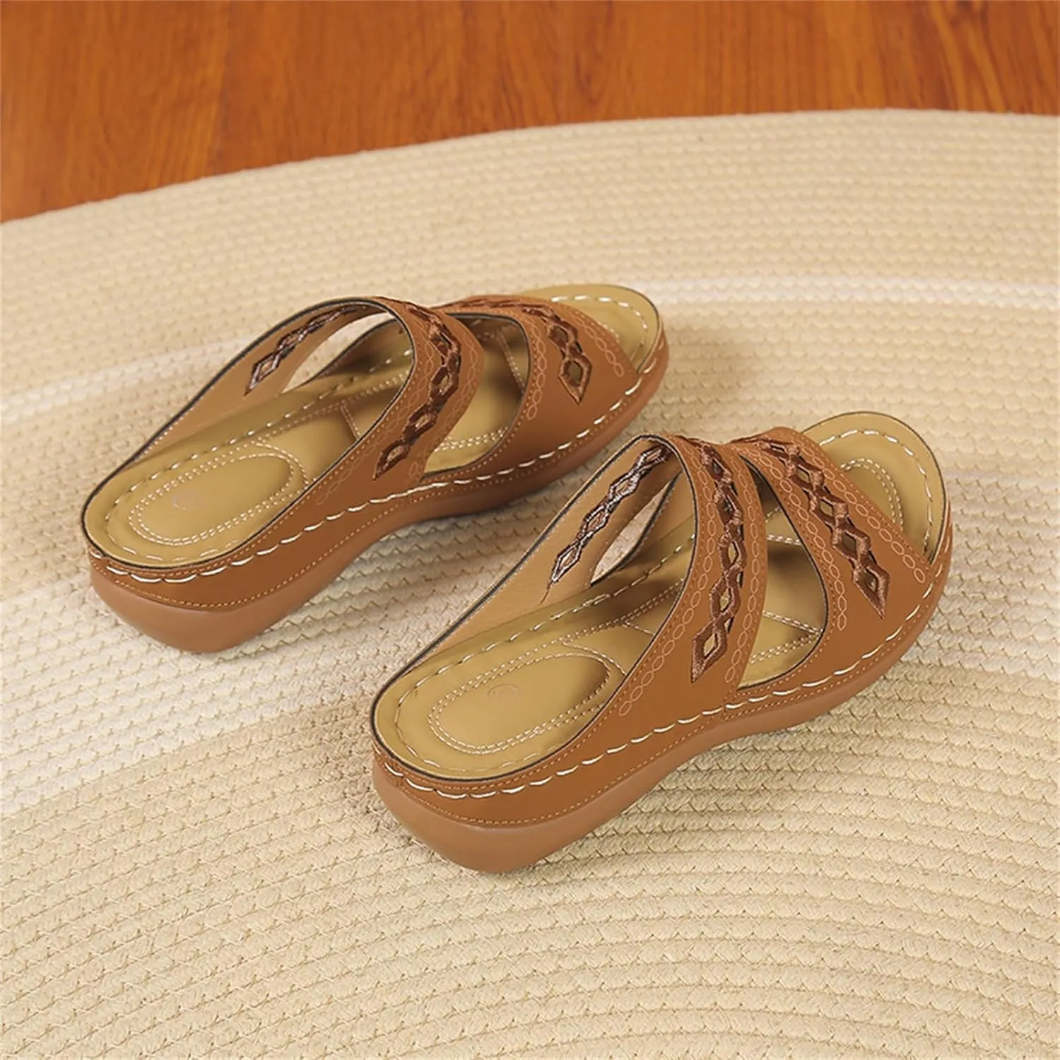 Sandals for Womens Trendy Comfortable Wedge Shoes Slip On Wide Width Sandals for Women Summer Casual Walking Sandal