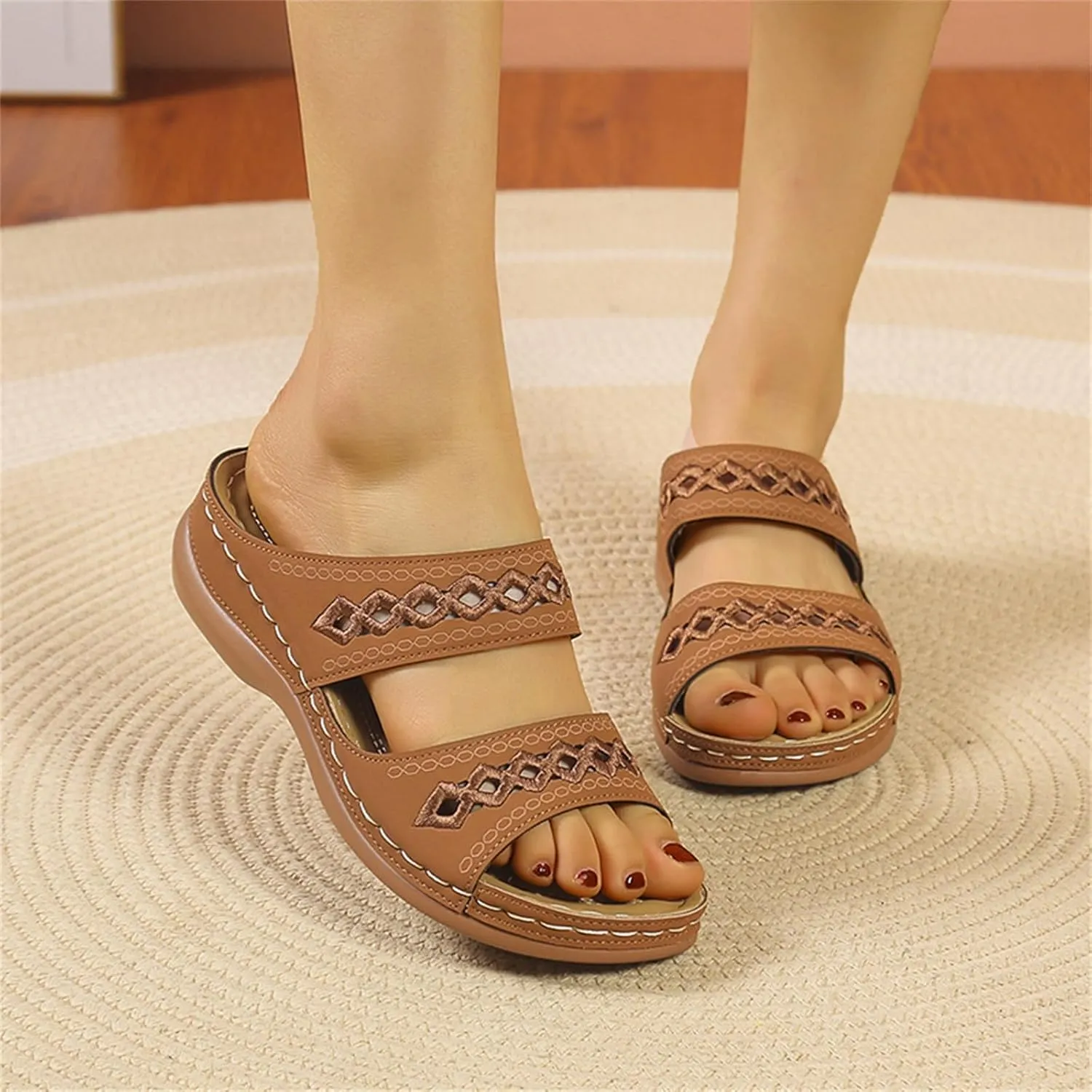 Sandals for Womens Trendy Comfortable Wedge Shoes Slip On Wide Width Sandals for Women Summer Casual Walking Sandal