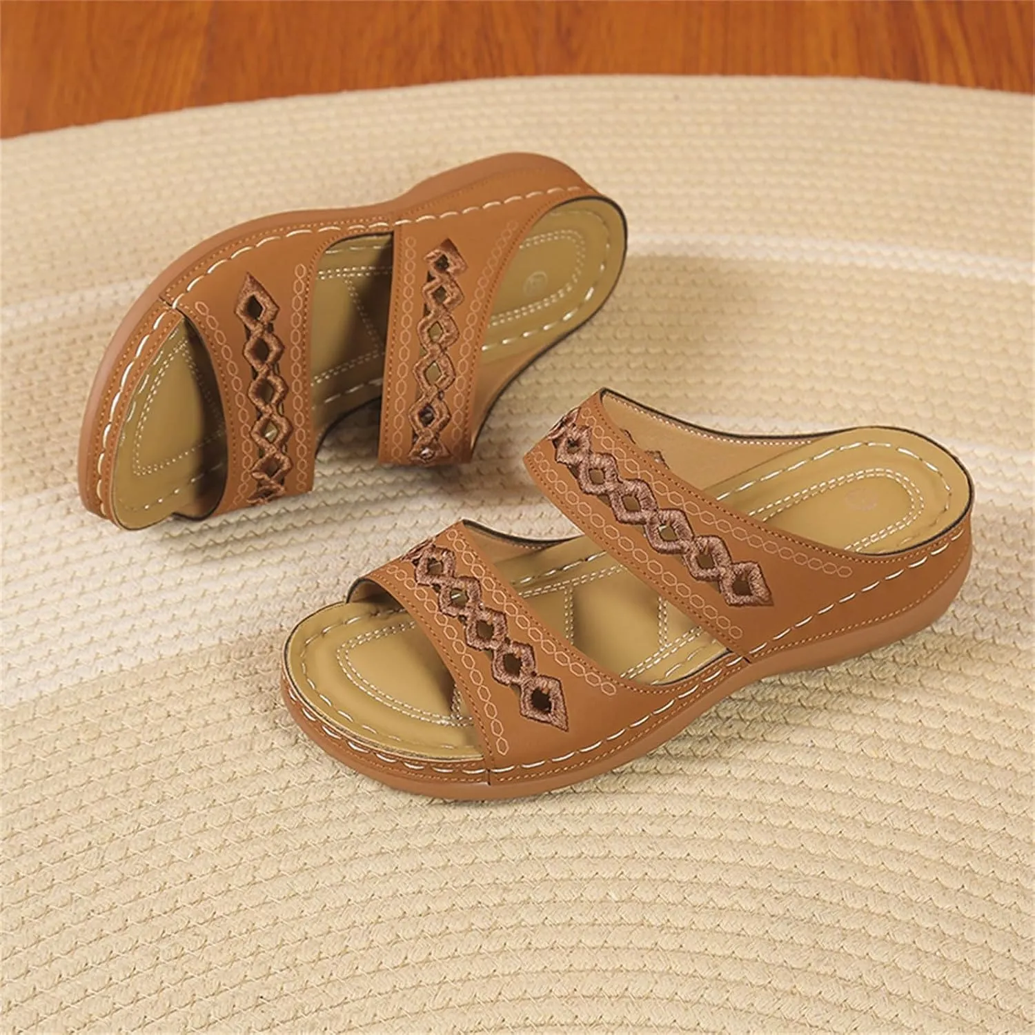 Sandals for Womens Trendy Comfortable Wedge Shoes Slip On Wide Width Sandals for Women Summer Casual Walking Sandal