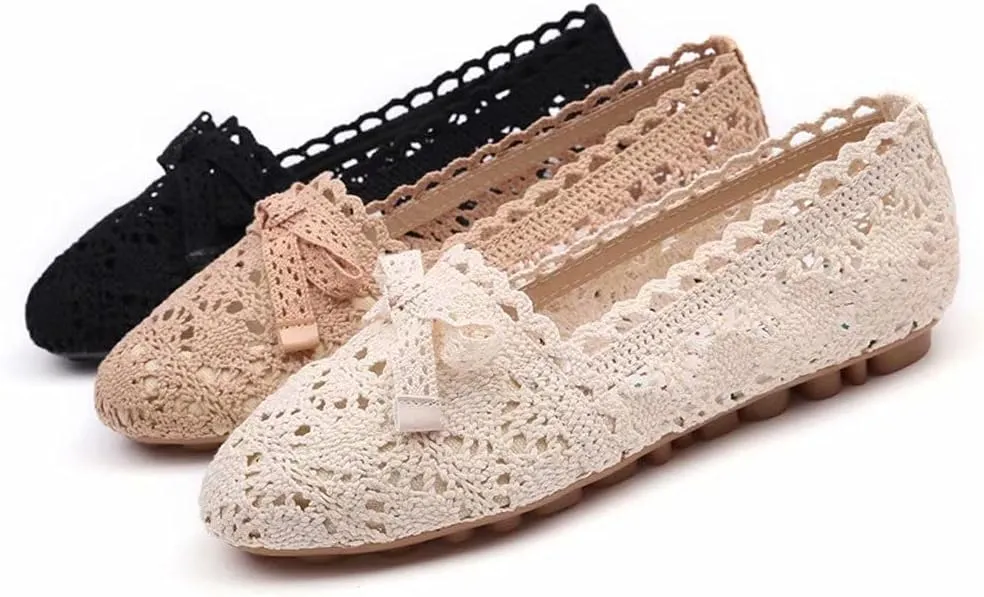 Stunner Women's Cut Out Breathable Lace Ballet Flats
