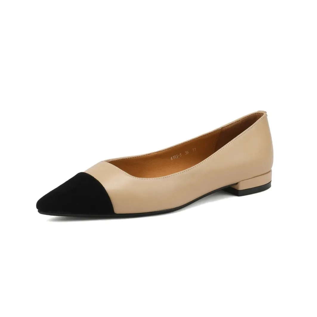 TinaCus Women's Cap Toe Handmade Genuine Leather Comfort Slip On Flat Shoes