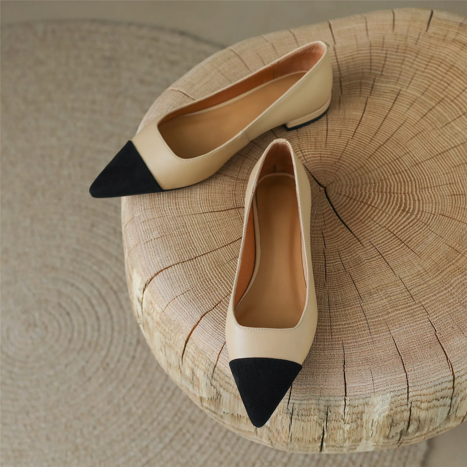 TinaCus Women's Cap Toe Handmade Genuine Leather Comfort Slip On Flat Shoes