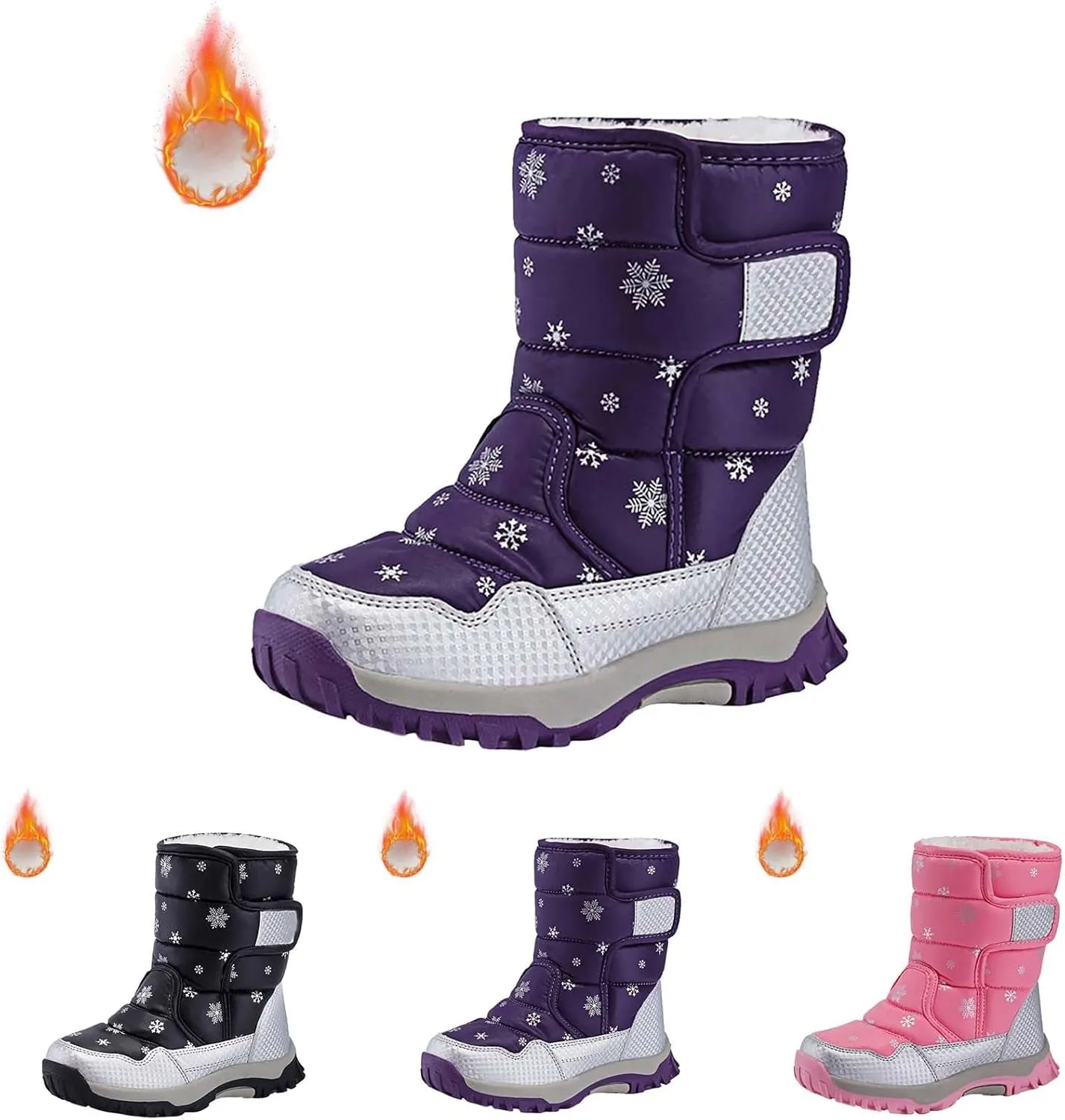 Toddler Winter Boots Insulated Faux Fr Boys Girls Non-Slip Hiking Boots Cozy Plush Comfortable Warm Snow Boots