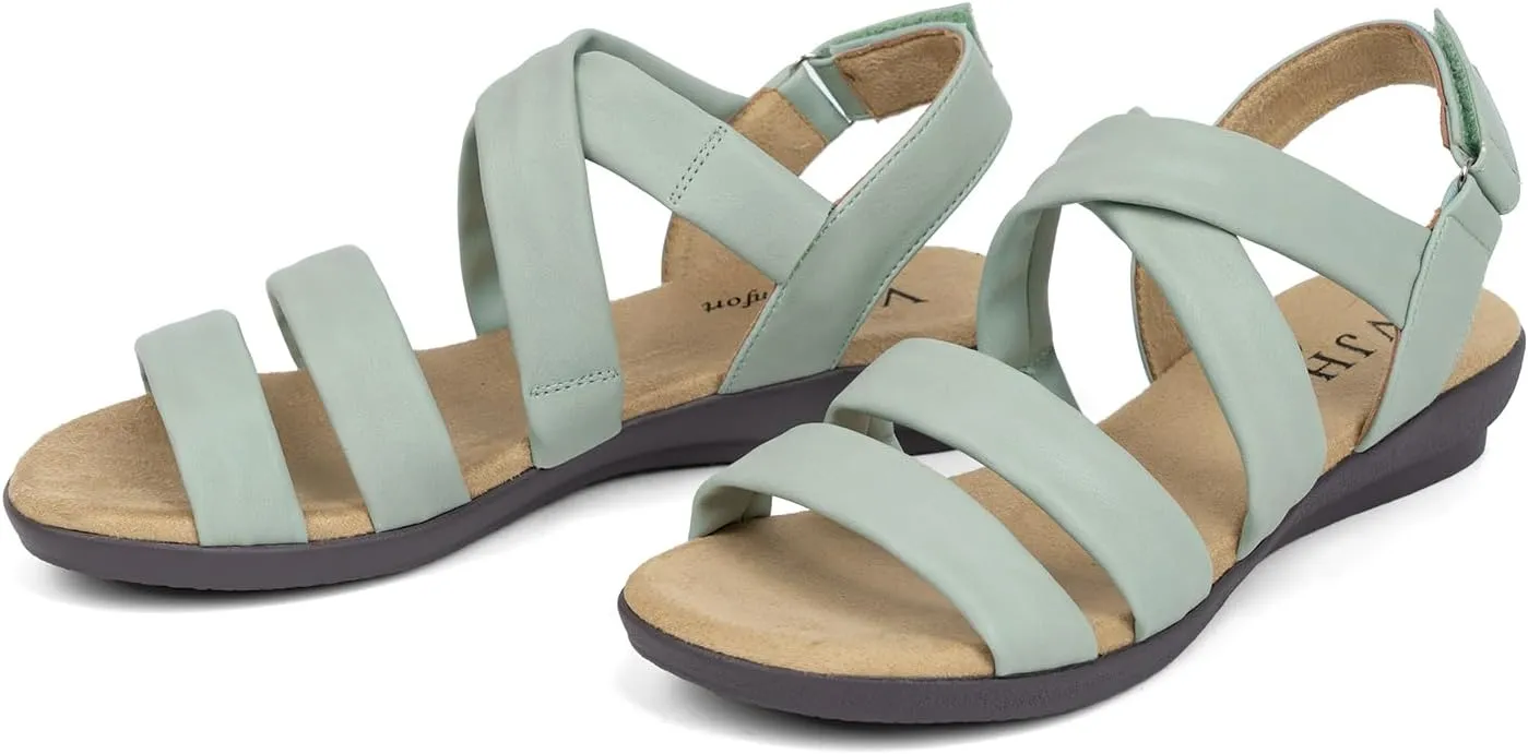 VJH confort Women’s Flat Sandals, Soft Straps Slip-on Open Toe Light Weight Elastic Slingback Comfort Casual Walking Sandals