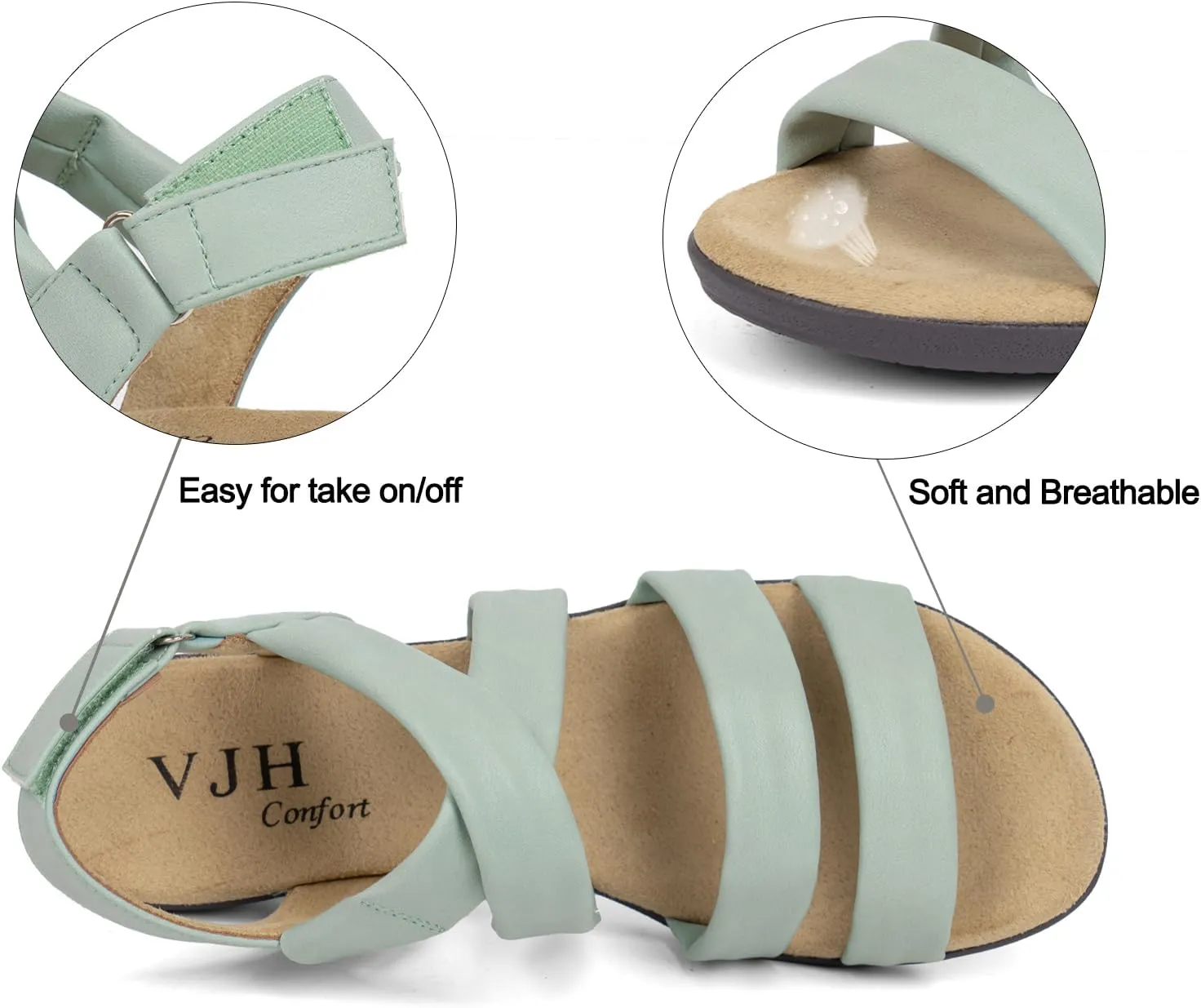 VJH confort Women’s Flat Sandals, Soft Straps Slip-on Open Toe Light Weight Elastic Slingback Comfort Casual Walking Sandals