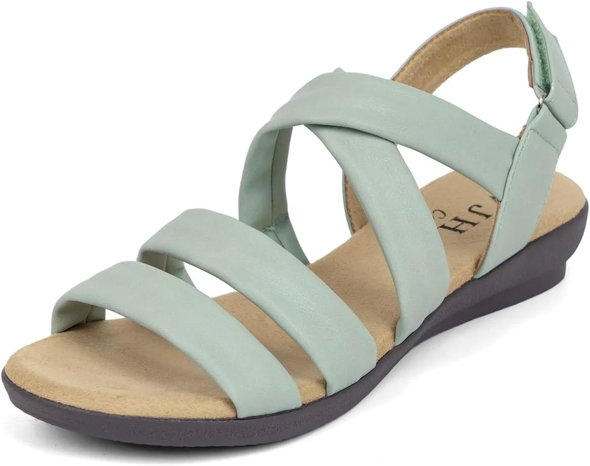 VJH confort Women’s Flat Sandals, Soft Straps Slip-on Open Toe Light Weight Elastic Slingback Comfort Casual Walking Sandals