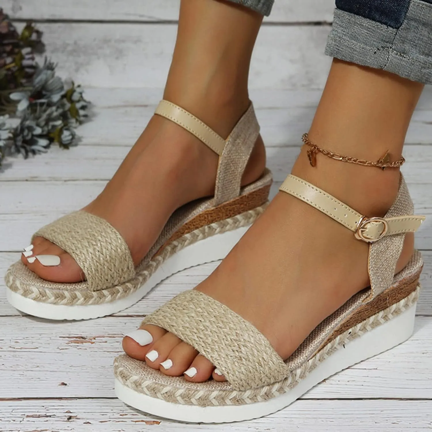 Wedge Sandals for Women 2025 Ladies Fashion Summer Open Toe Shoes Straw Trendy Prom Club Party Sandals