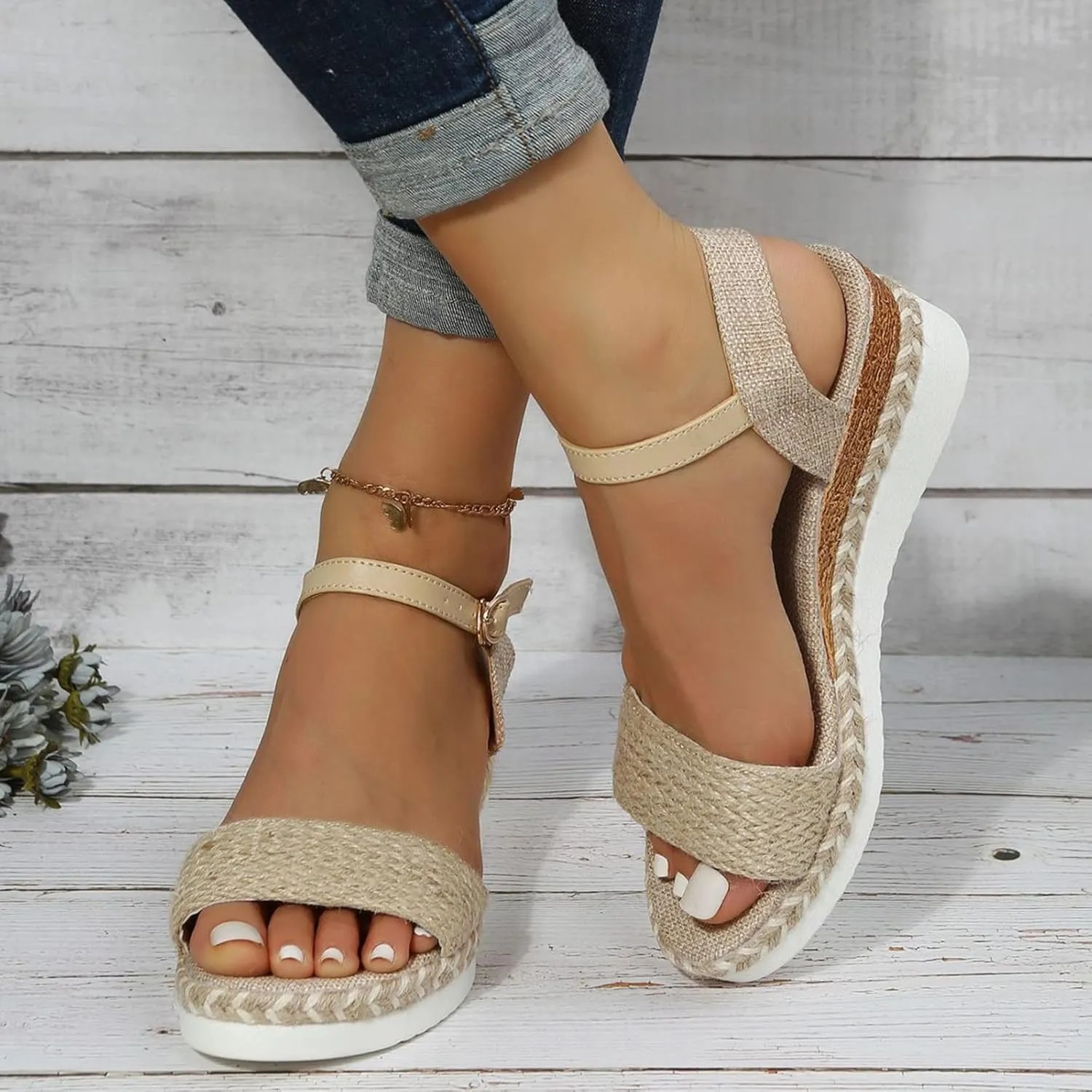 Wedge Sandals for Women 2025 Ladies Fashion Summer Open Toe Shoes Straw Trendy Prom Club Party Sandals