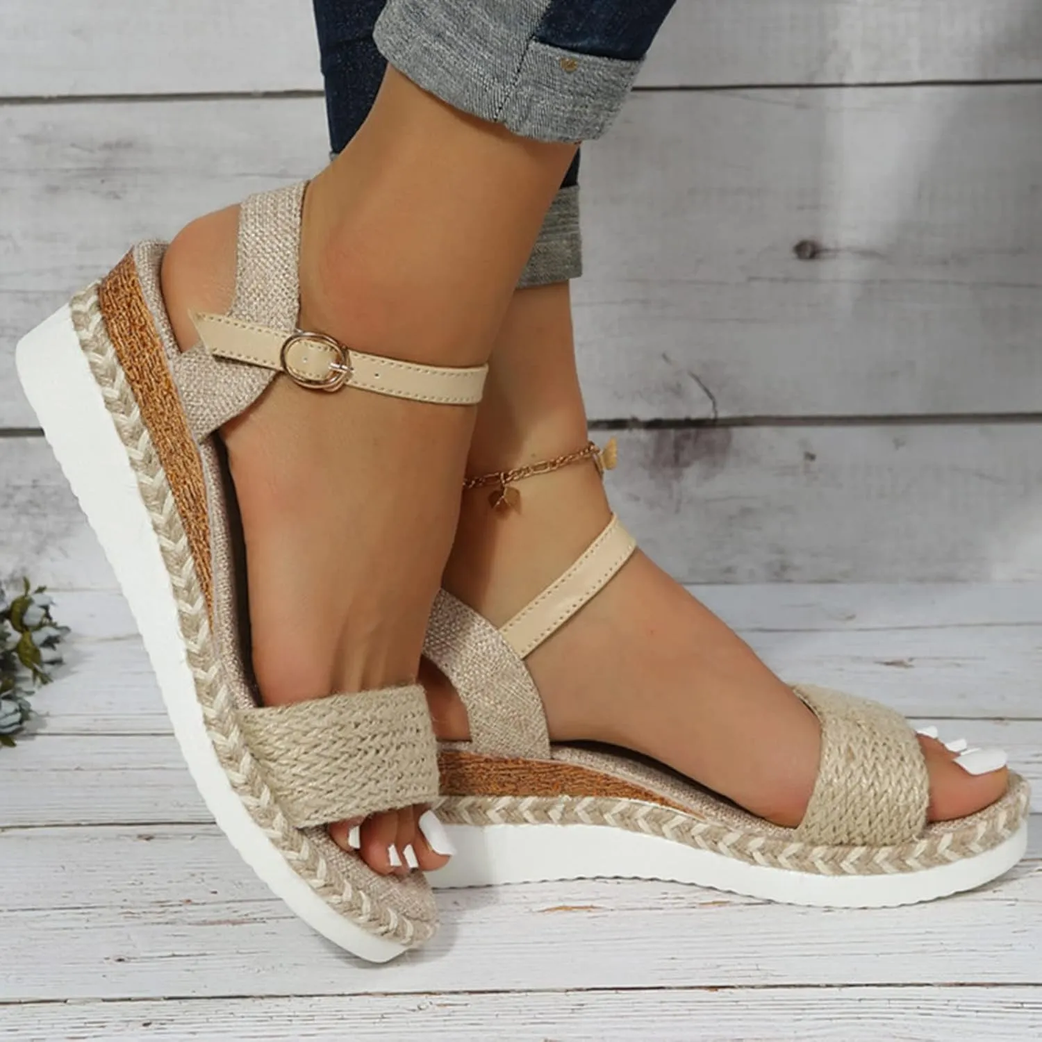 Wedge Sandals for Women 2025 Ladies Fashion Summer Open Toe Shoes Straw Trendy Prom Club Party Sandals