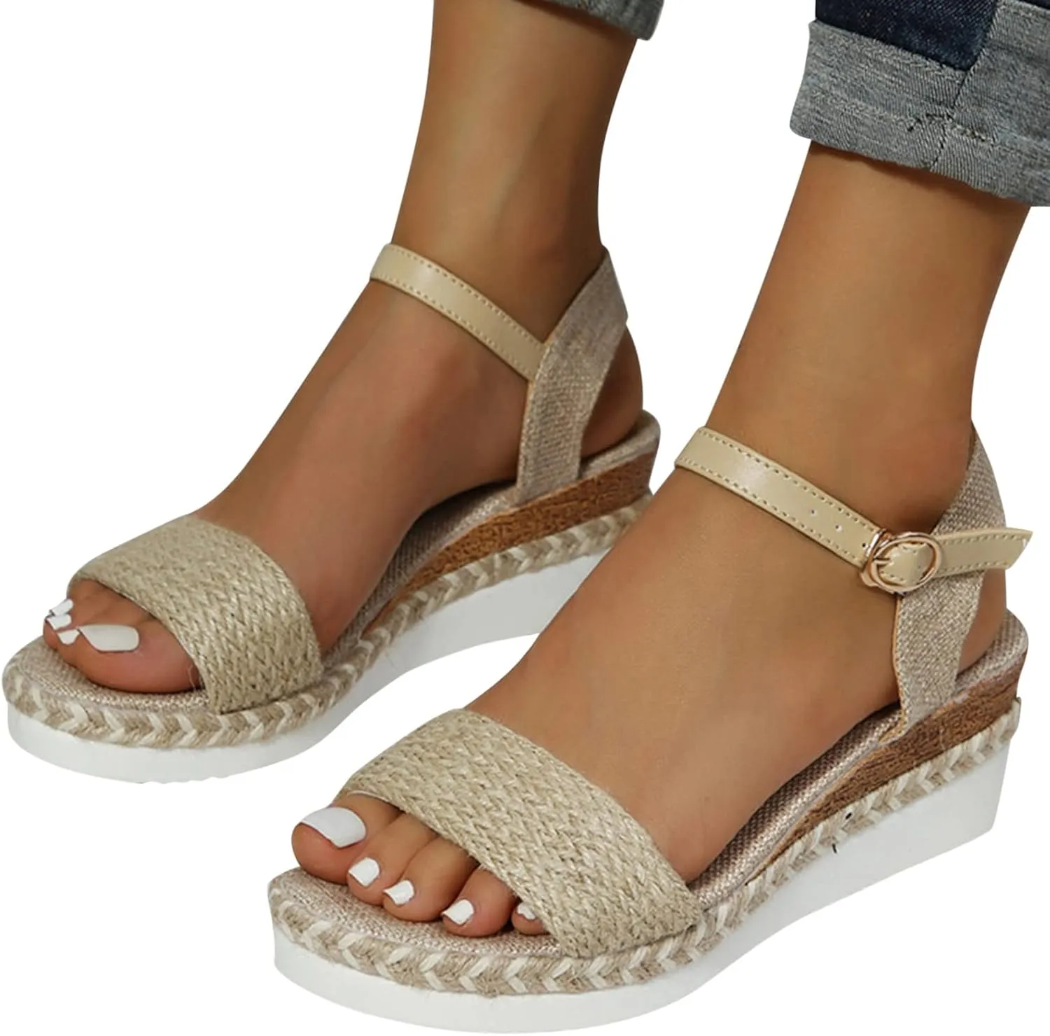 Wedge Sandals for Women 2025 Ladies Fashion Summer Open Toe Shoes Straw Trendy Prom Club Party Sandals