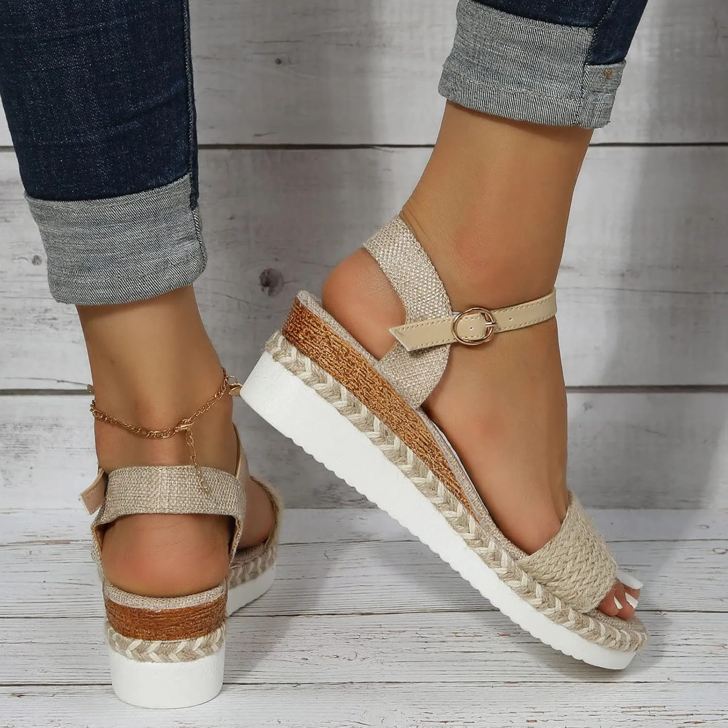 Wedge Sandals for Women 2025 Ladies Fashion Summer Open Toe Shoes Straw Trendy Prom Club Party Sandals