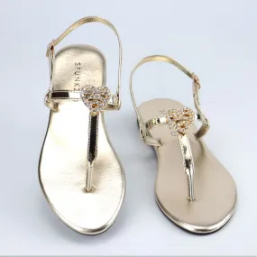 Women T Strap Crystal Heart Interlocking Thong Flats