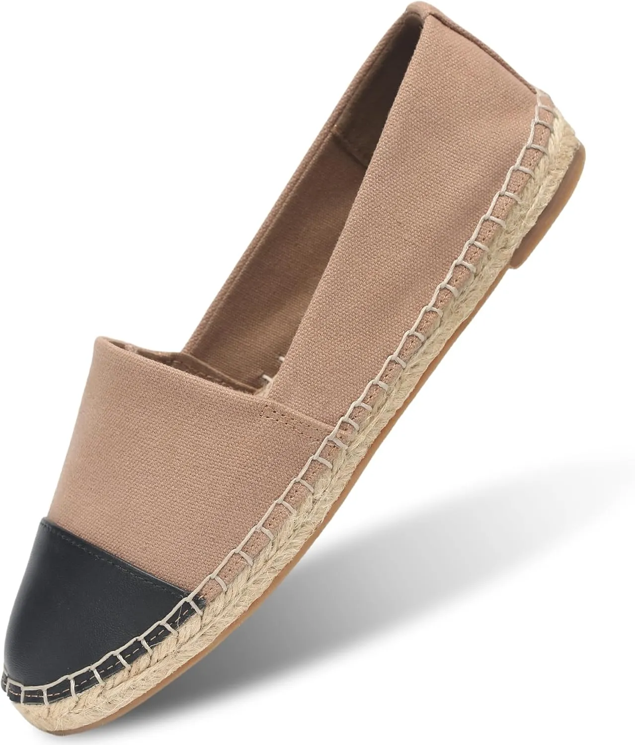Womens Espadrille Flats Round Toe Slip on Comfortable Loafer Flats Classic Beige Canvas Flats Breathable Casual Shoes