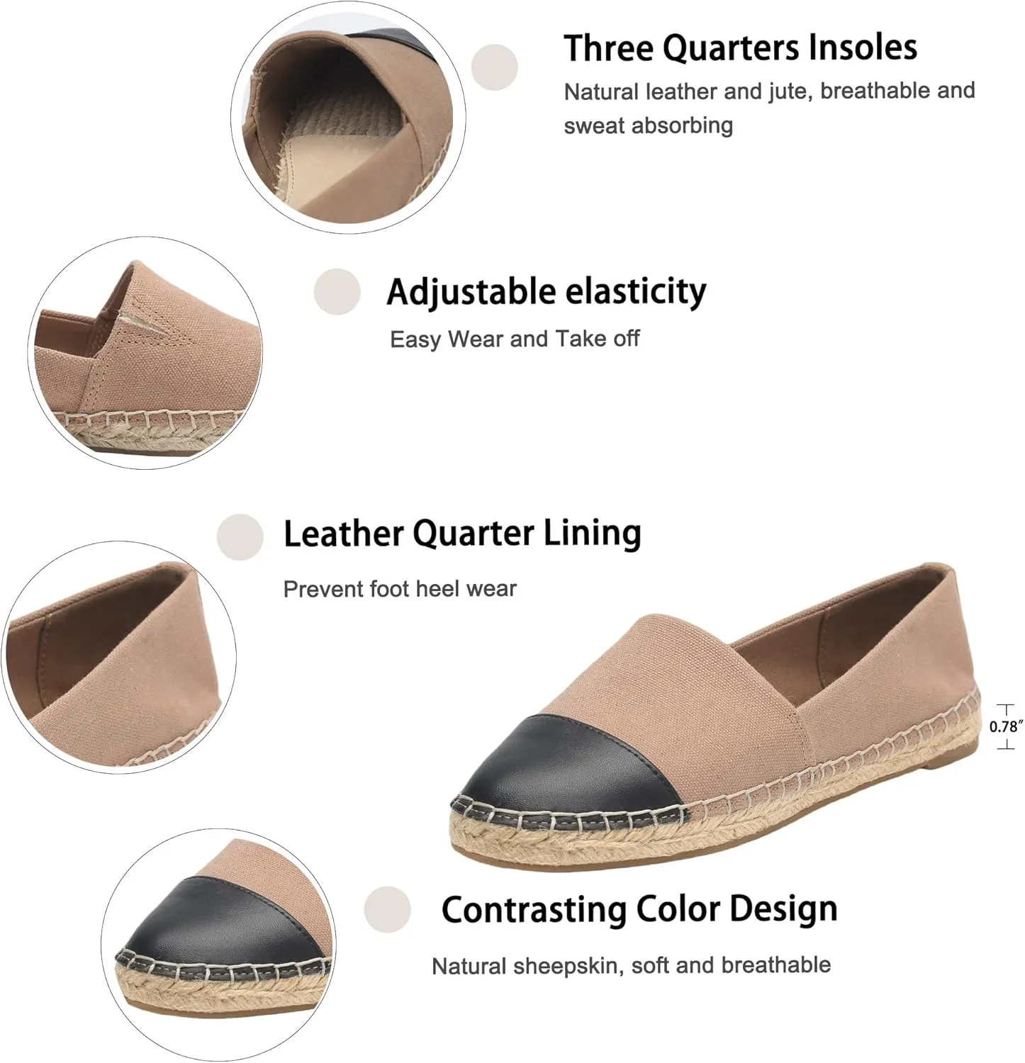 Womens Espadrille Flats Round Toe Slip on Comfortable Loafer Flats Classic Beige Canvas Flats Breathable Casual Shoes