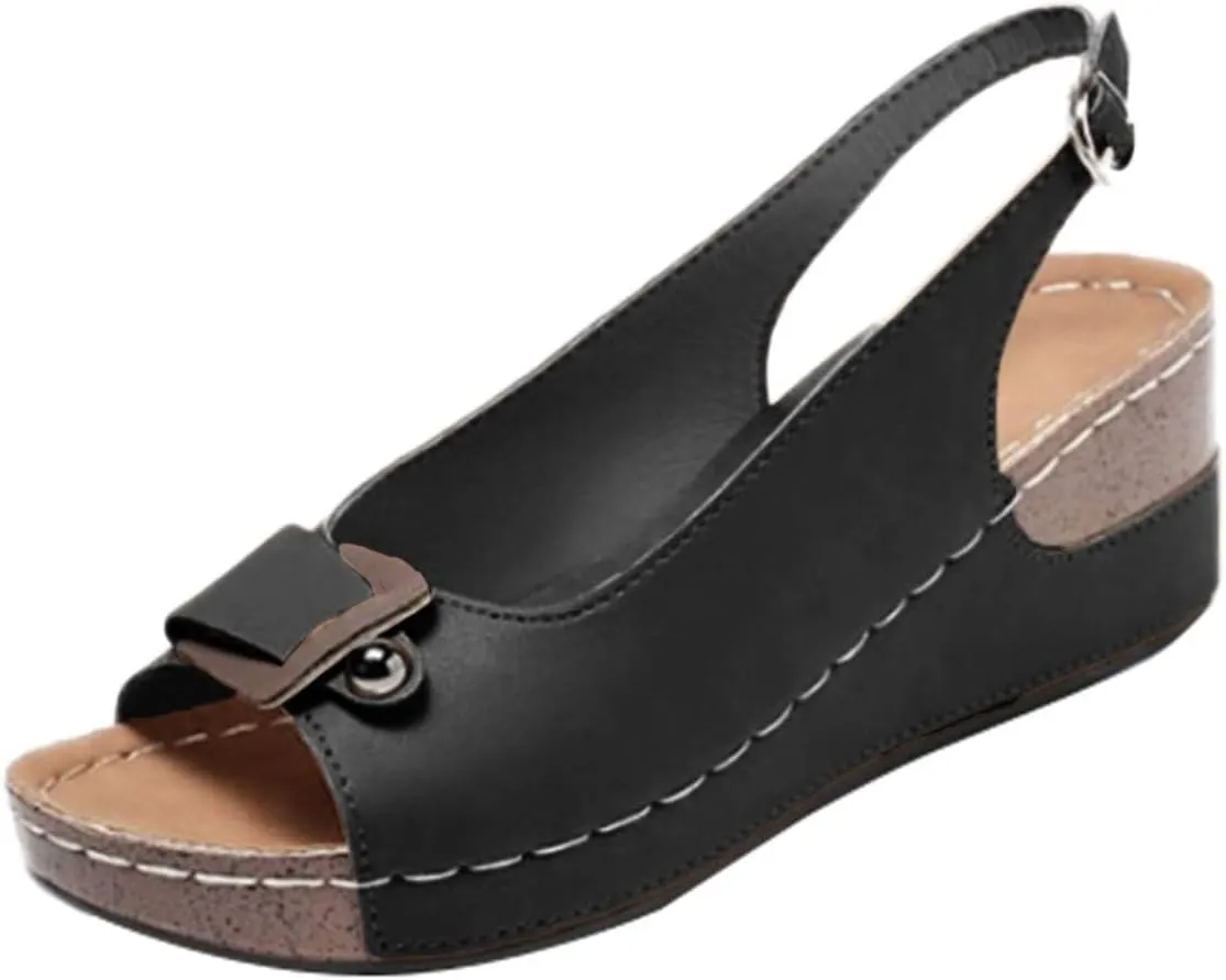 Women's Peep Toe Wedge Sandals Trendy Slip on Platform Outdoor Ankle Strap Sandal Summer Beach Shoes
