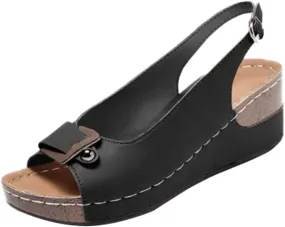 Women's Peep Toe Wedge Sandals Trendy Slip on Platform Outdoor Ankle Strap Sandal Summer Beach Shoes